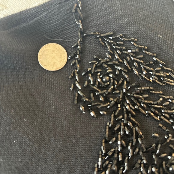 Vintage 90s C. Webb Co Black Beaded Leaf Cardigan Sweater Women's Size L Femme - Picture 6 of 11